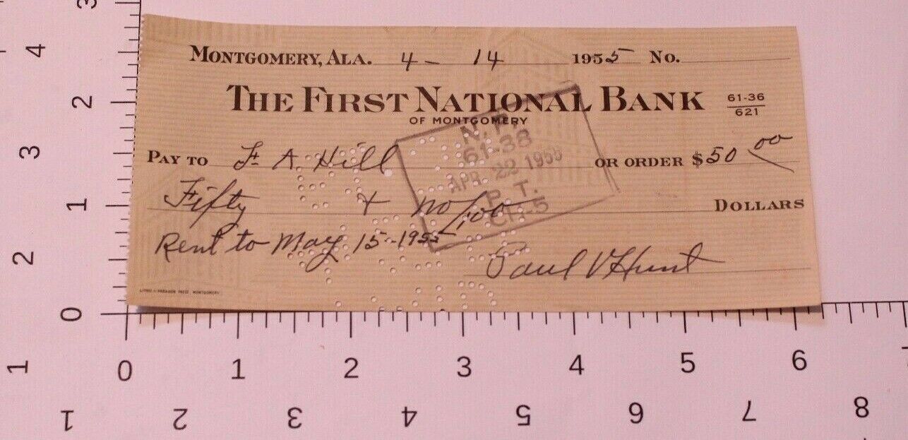 Vintage First National Bank Check April 14 1955 