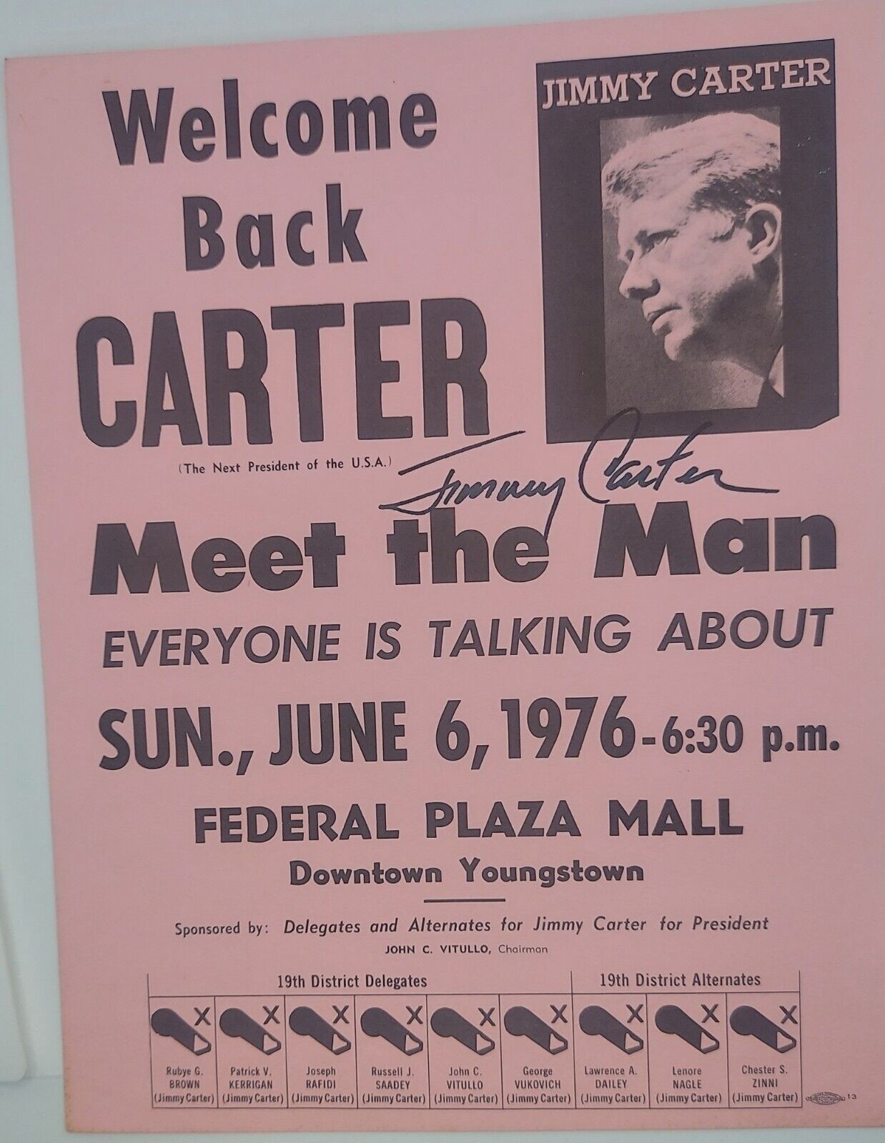  Jimmy Carter Signed 1976 Campaign Mini Poster