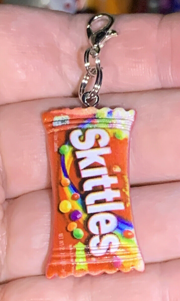 Skittles Mini Candy Bag Charm Zipper Pull & Keychain Add On Clip