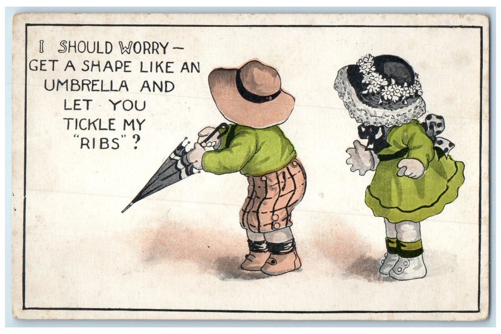 c1910\'s Children I Should Worry Get A Shape Like An Umbrella Antique Postcard