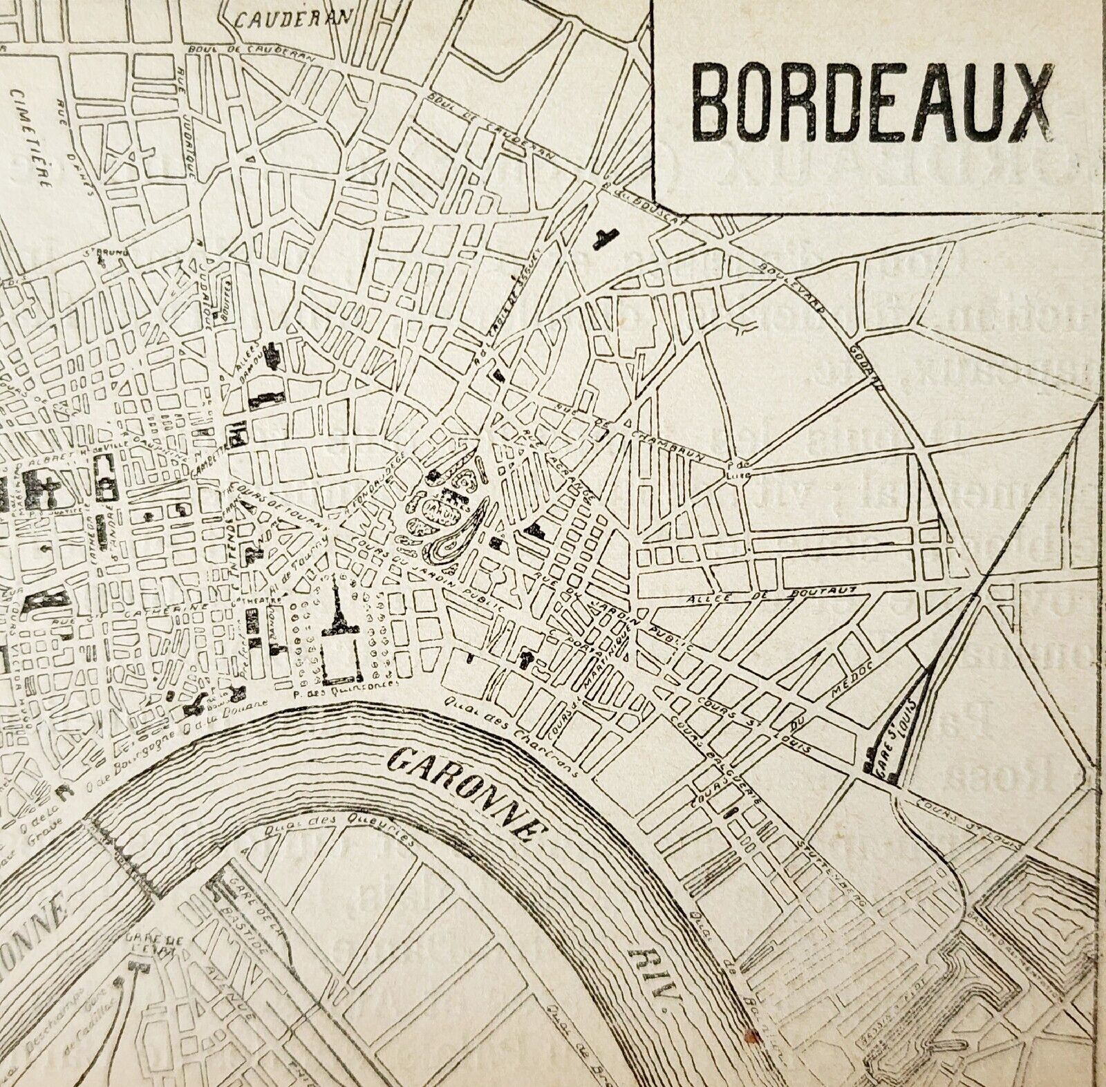 Bordeaux France City Mini Map Antique c1920s Info Page Ephemera PCBG7C