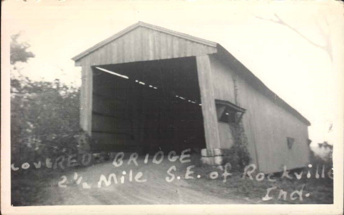 Vintage ROCKVILLE ind IN   COVERED BRIDGE     REAL PHOTO postcard RPPC