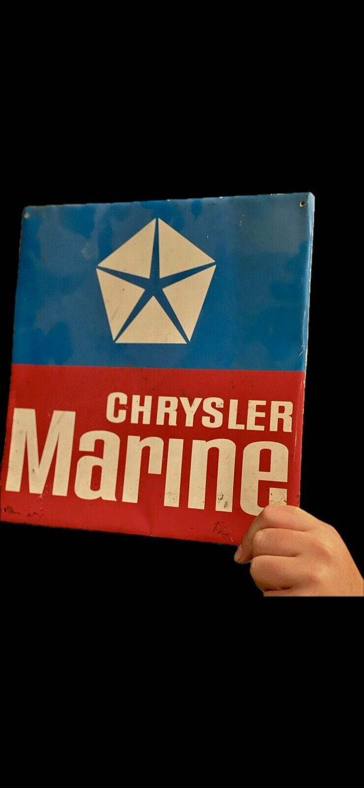 Vintage Original ￼Metal Chrysler Marine Sign Outboard