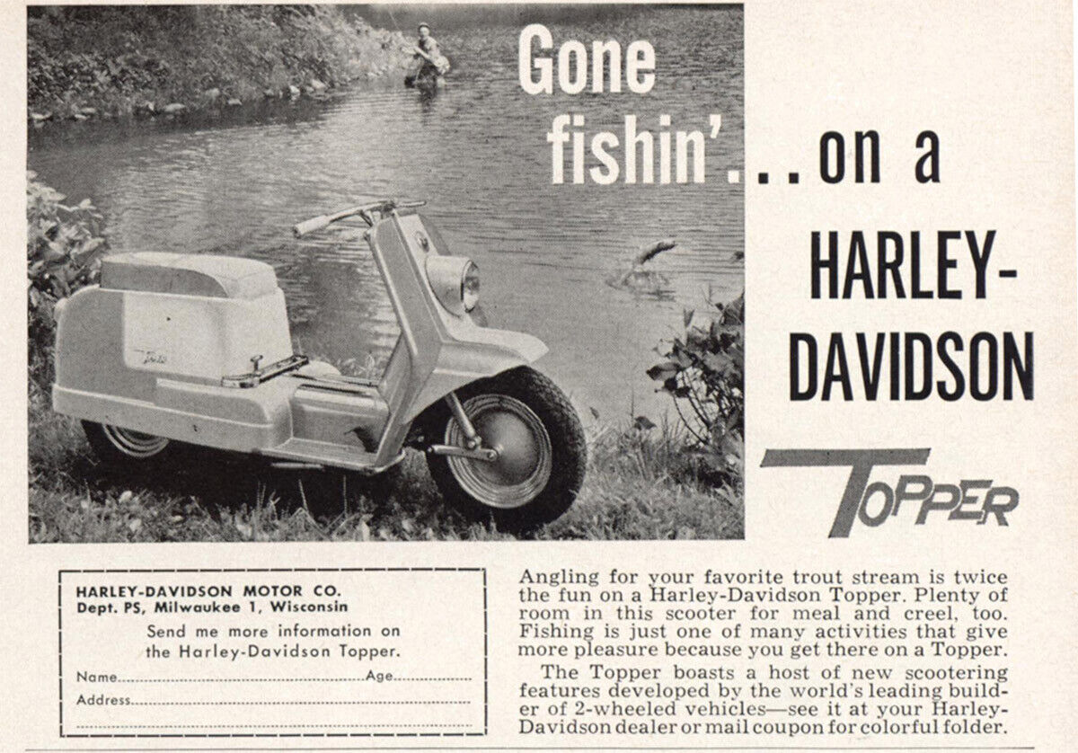 1960 Harley Davdison Topper: Gone Fishin Vintage Print Ad
