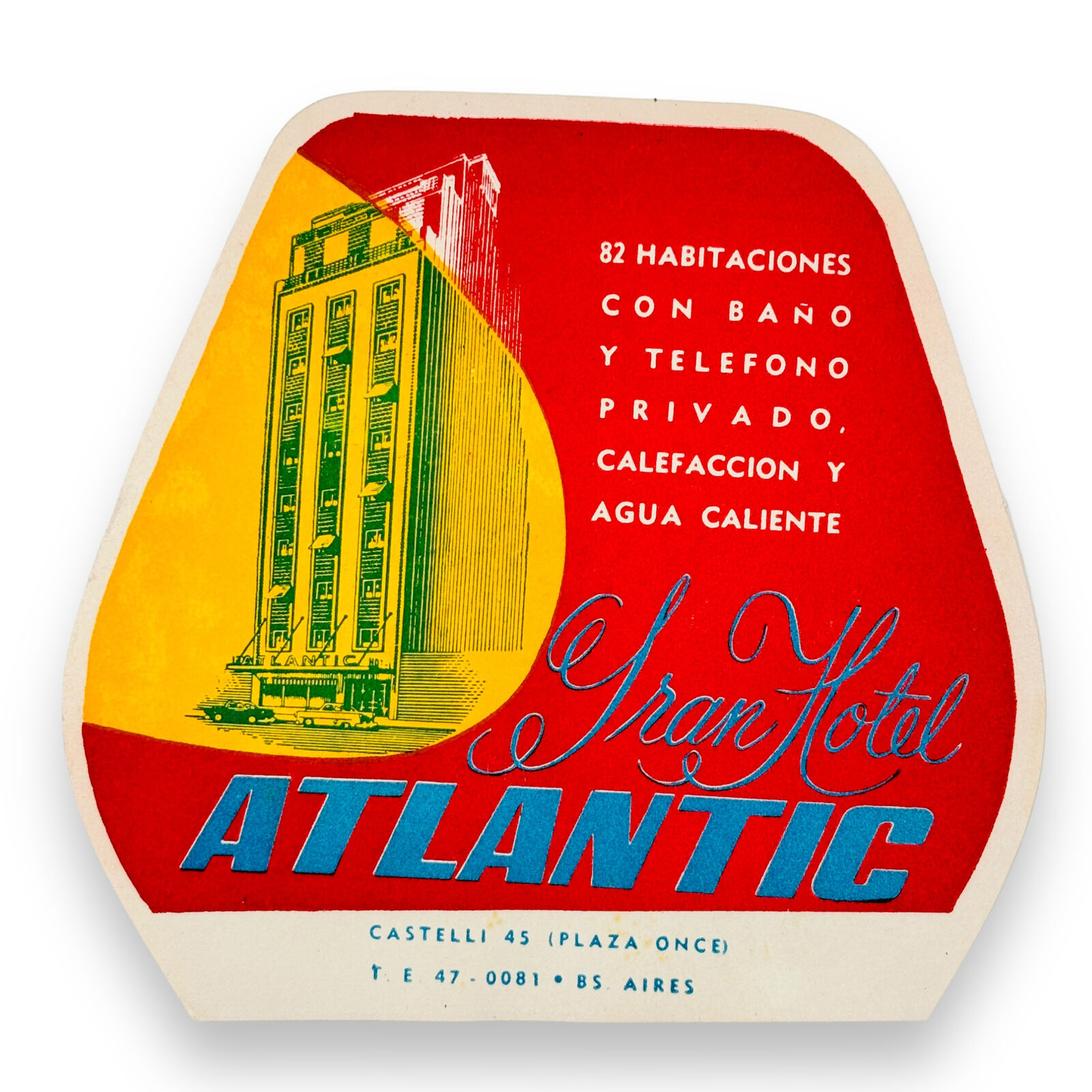 Gran Hotel Atlantic Buenos Aires Argentina Scarce Vintage Early Luggage Label