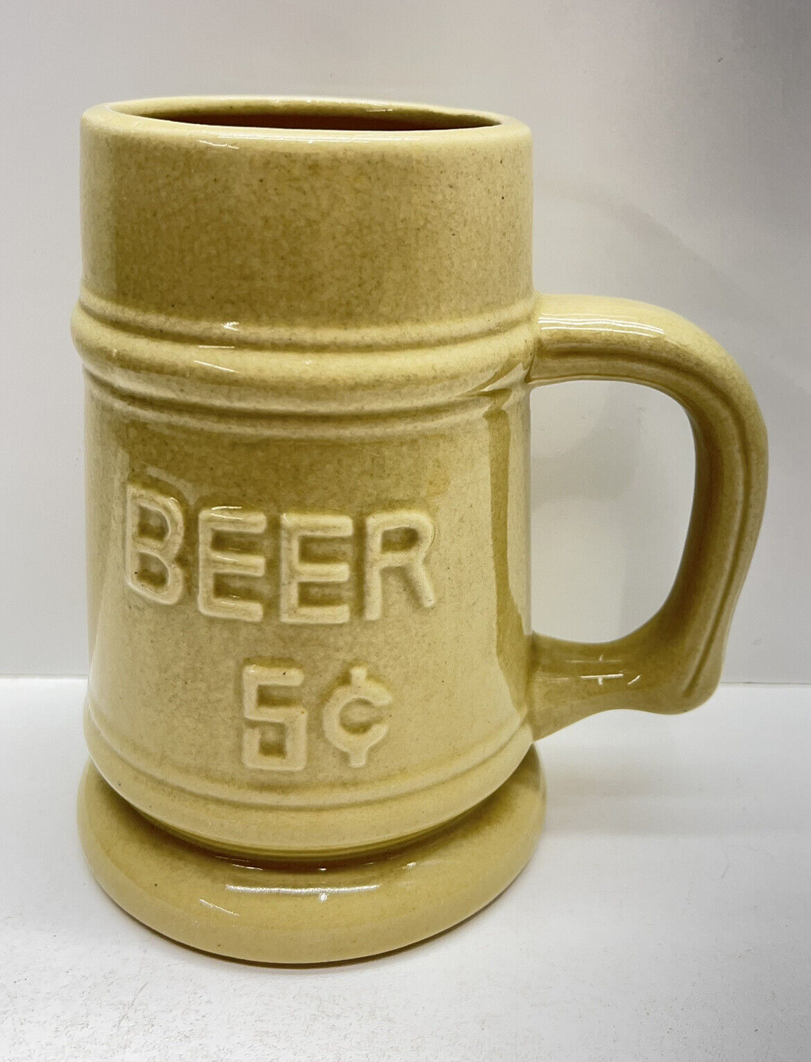 Col. I. Conk Calif USA Beer 5 cents Cream Pottery Large Mug Stein