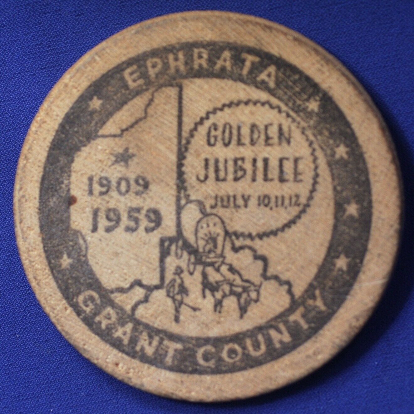 1959 Ephrata Washington Grant County Golden Jubilee 5¢ Wooden Nickel TC-657416