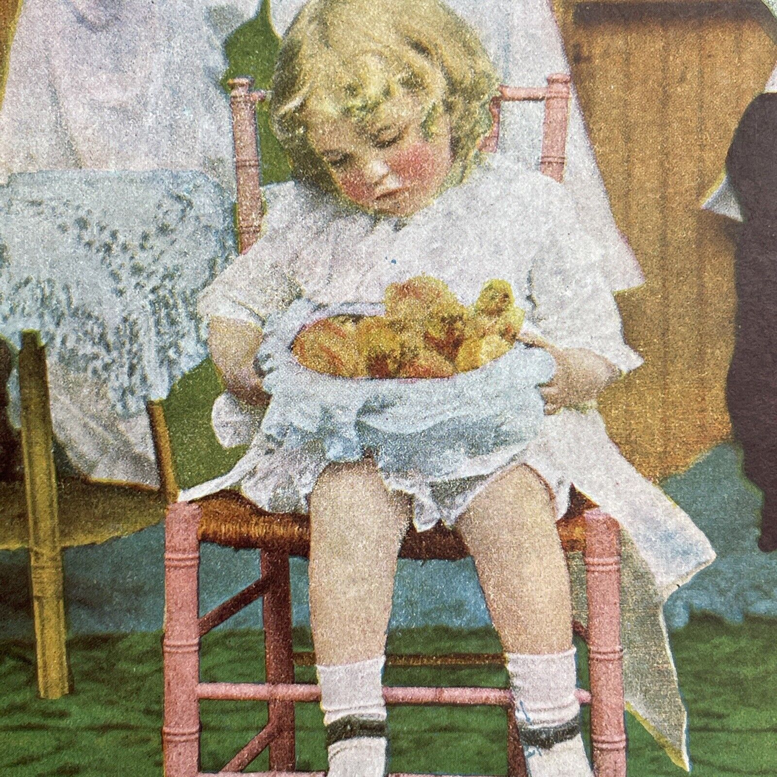 Antique 1892 Child With Basket Of Chicks Chickens Stereoview Photo Card P1232