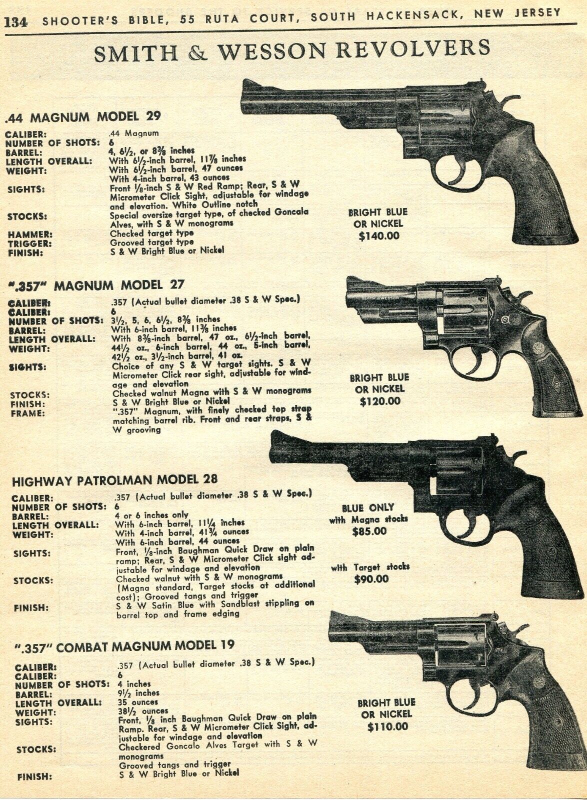 1962 Print Ad of Smith & Wesson S&W Model 29, 27, 28 & 19 Revolver