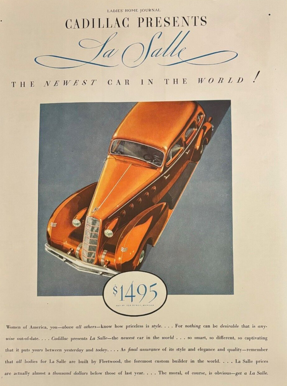 1934 Cadillac La Salle vintage print ad - THE NEWEST CAR IN THE WORLD 