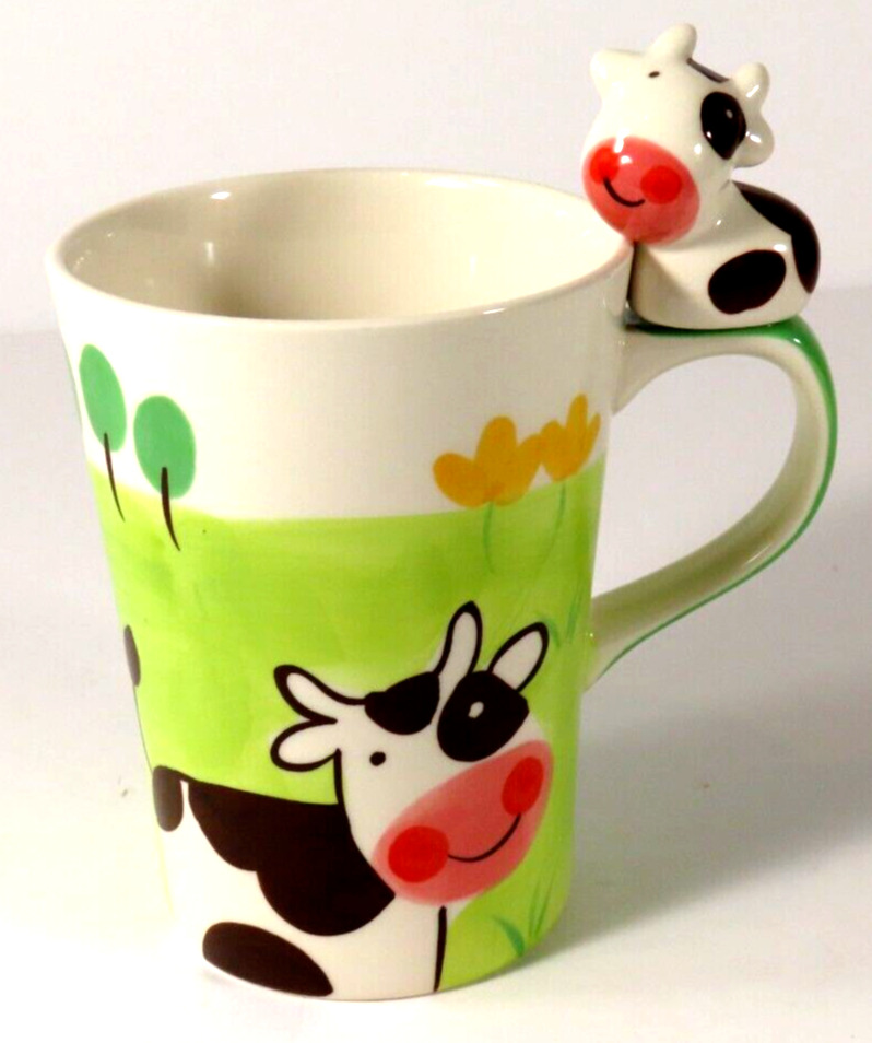 Indra Hand Pained Fine Stoneware Cow Coffee Tea Mug Cup 3D Hand Painted