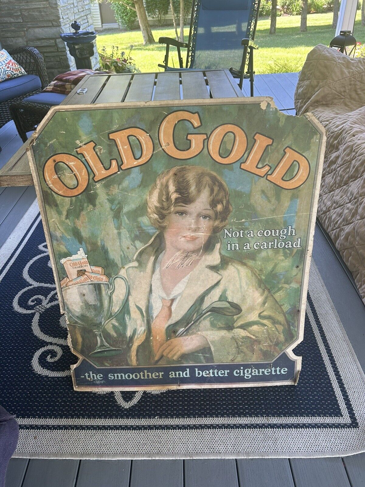 RARE EARLY 1930S OLD GOLD CIGARETTES CARDBOARD ADVERTISING SIGN LADY GOLFER