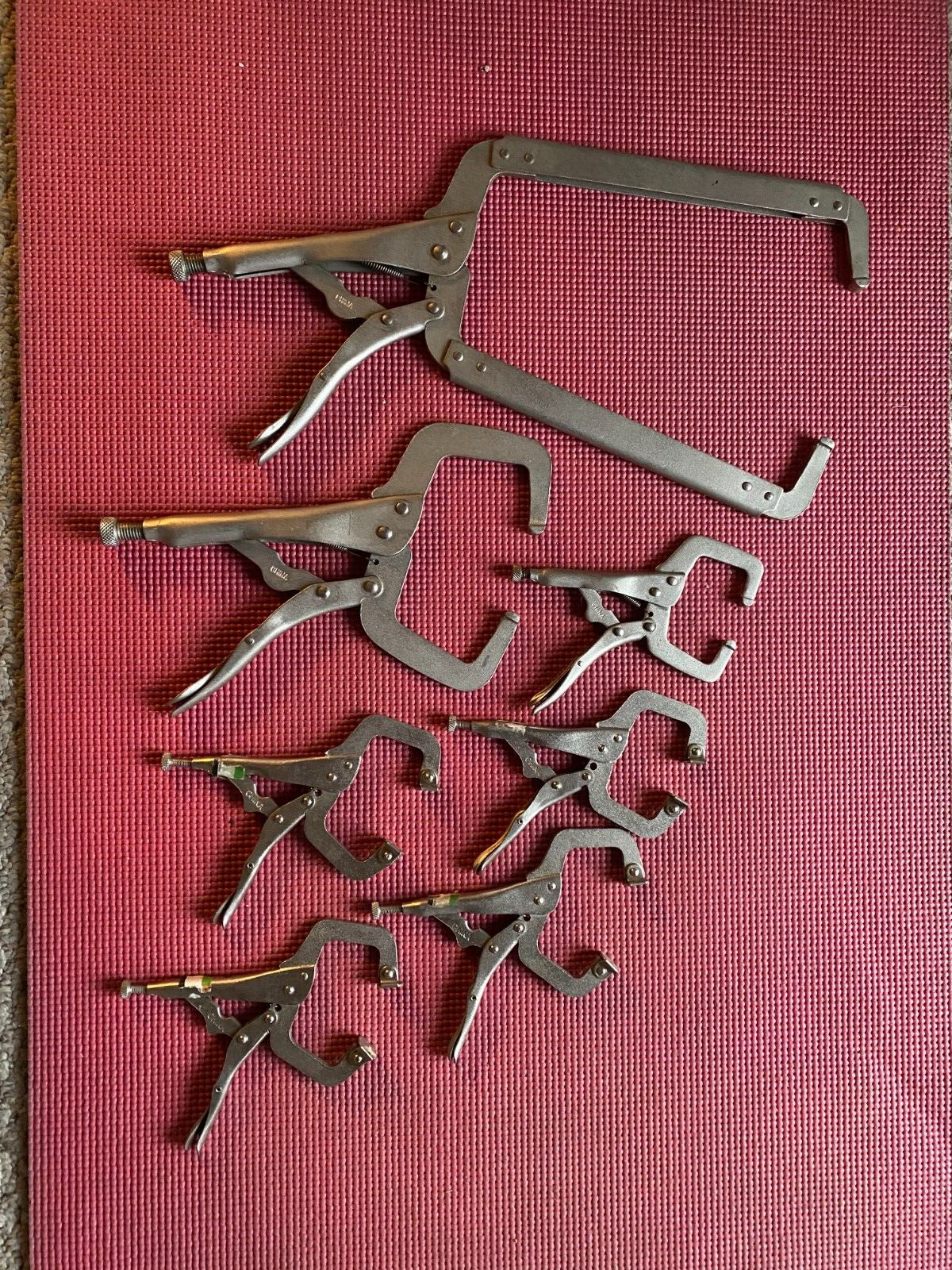 LOT OF SEVEN STEEL CLAMPS VARIOU SIZES