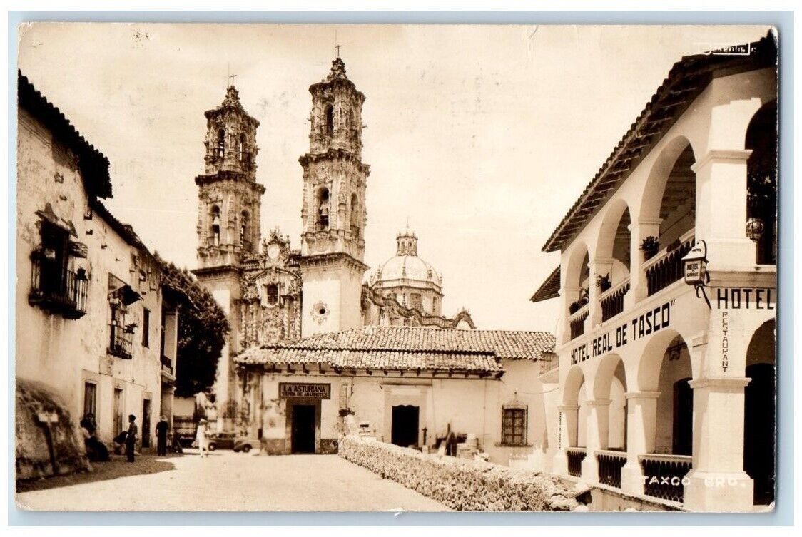 1947 Santa Prisca de Taxco Alarcon Church Hotel View Mexico RPPC Photo Postcard