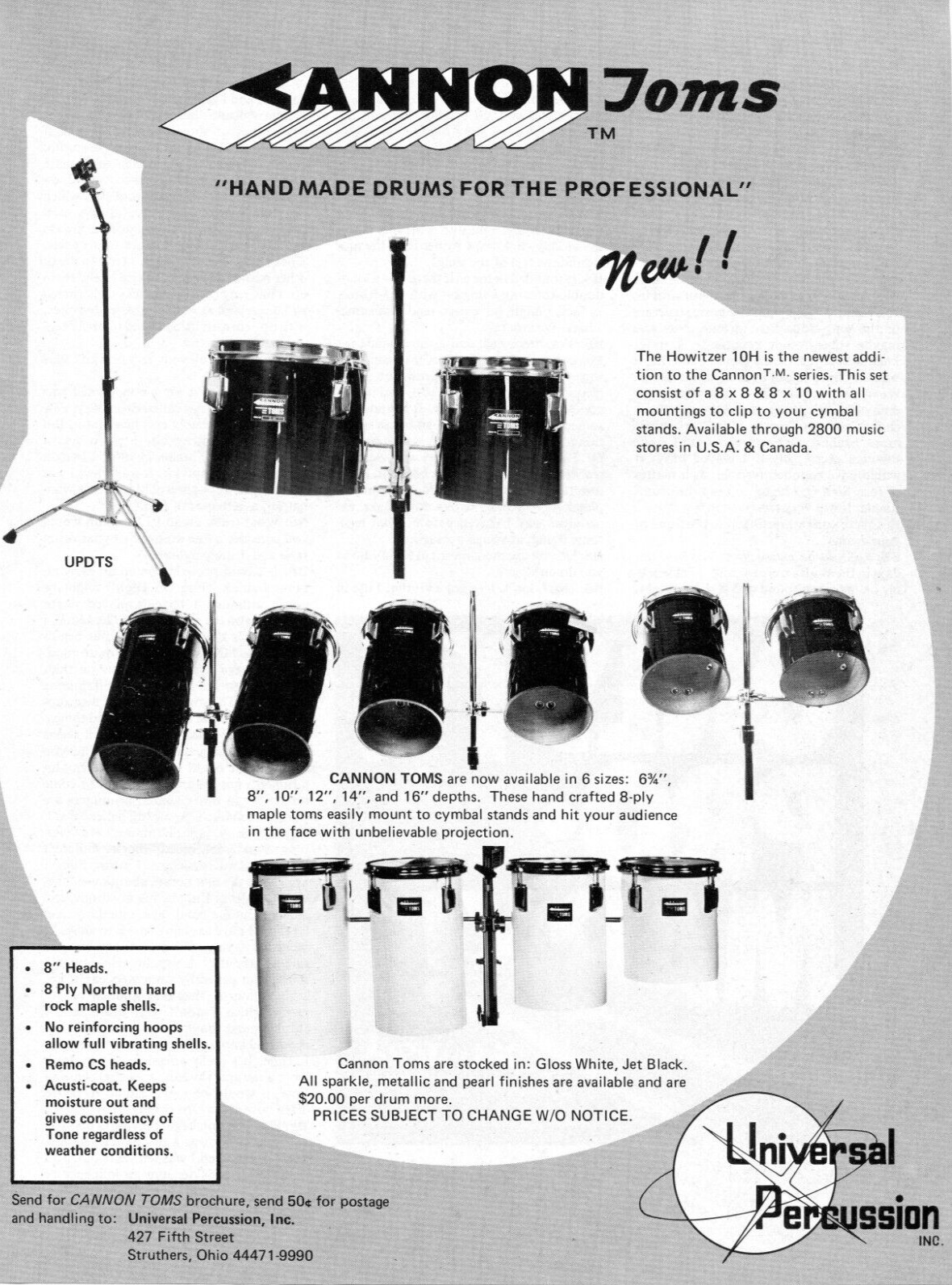 1984 Print Ad of Universal Percussion Cannon Toms Howitzer 10H Drums