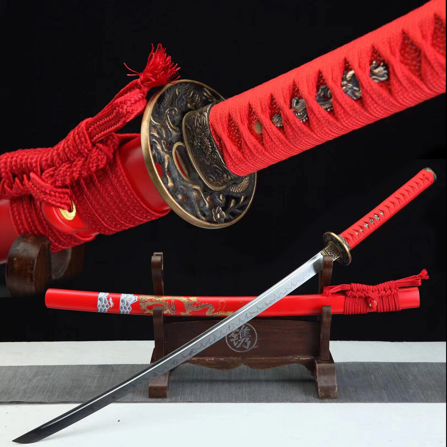 All Red Clay Tempered T10 Steel Japanese Samurai Katana Lady Sword Full Tang