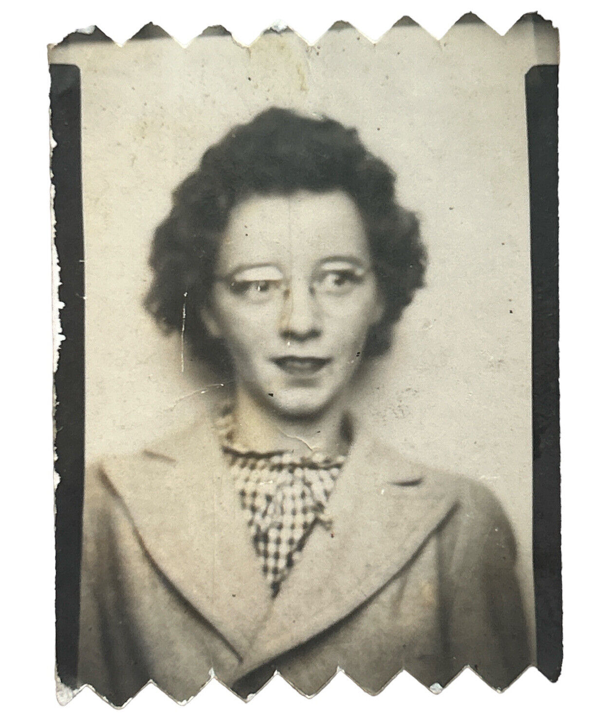 Cute 1940s Woman Wearing Glasses Vintage Arcade Photo Booth Portrait