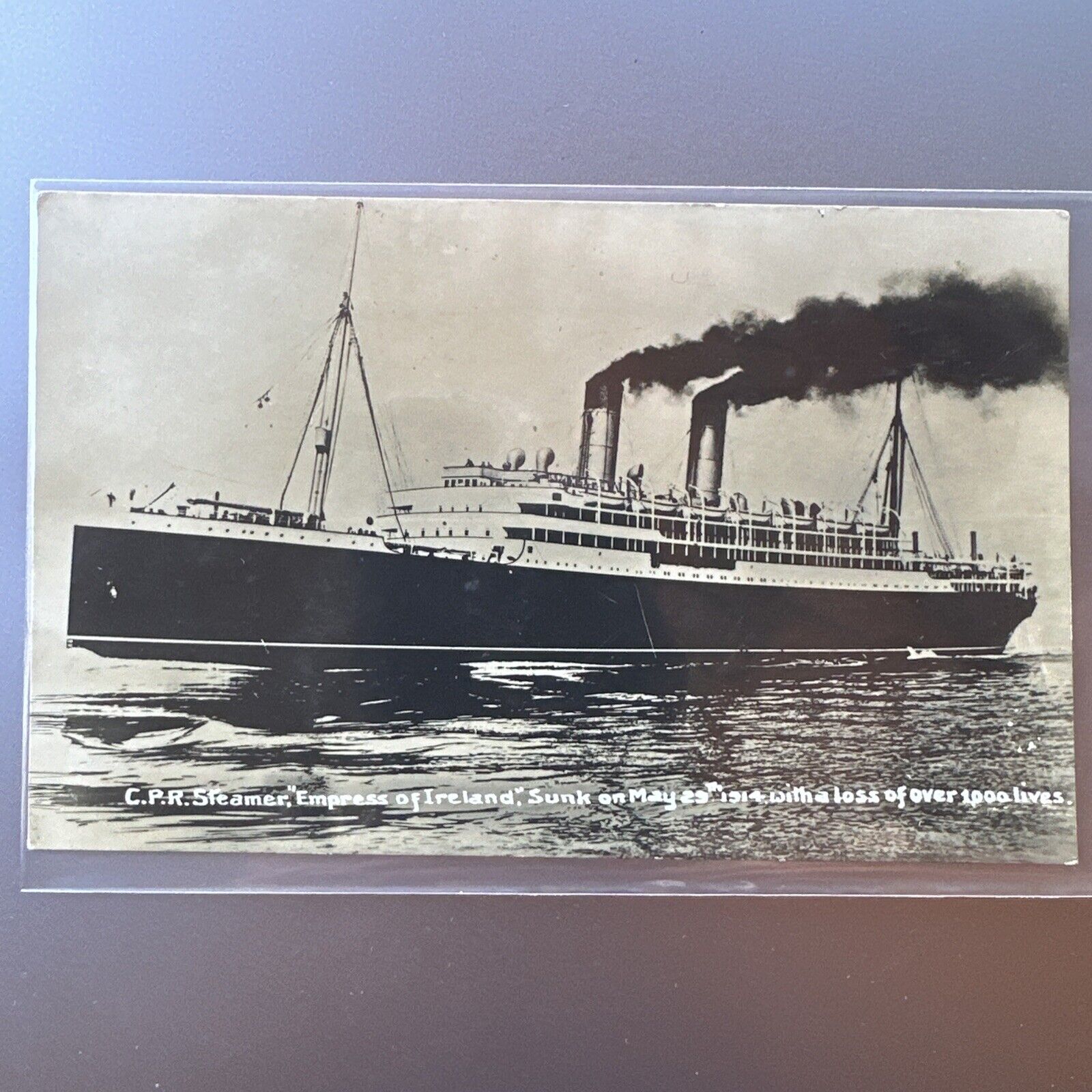 RPPC EMPRESS OF IRELAND AT SEA CANADIAN PACIFIC SHIP LINE PHOTO POSTCARD 1914