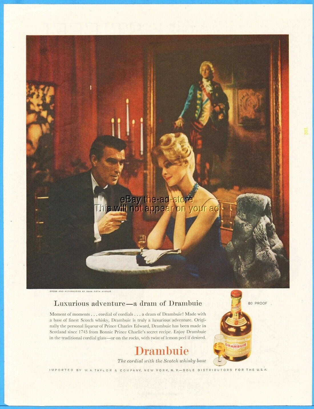 1960 Drambuie Prince Charles Edward\'s Liqueur Saks Fifth Avenue Dress Photo Ad