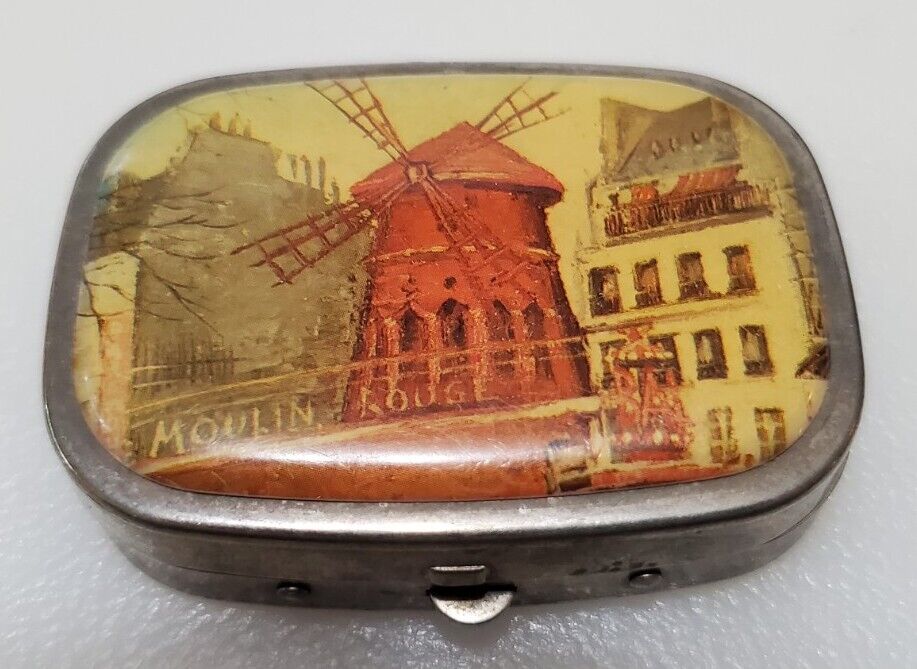 Vintage Moulin Rouge Mirrored Silver Makeup Compact
