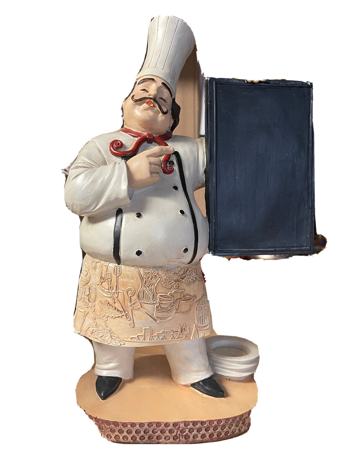 Vintage Fat Italian French Statue With Chalk Board Chef Cooking Bon Appetite