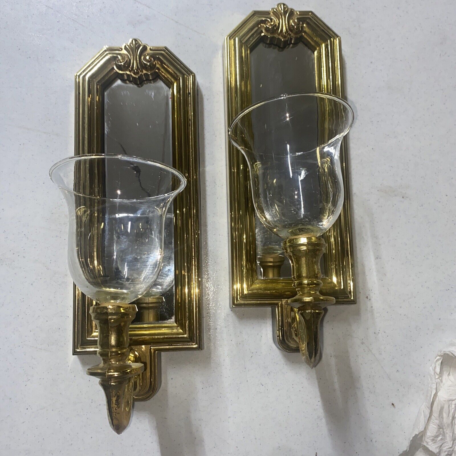 Pair Of Vintage Syroco Homco Champagne Gold Tone Mirror Candle Sconce #4277