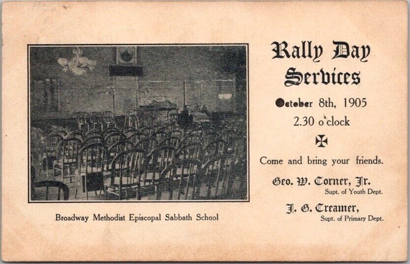 1905 Baltimore, Maryland Religious Postcard RALLY DAY Broadway M.E. Church