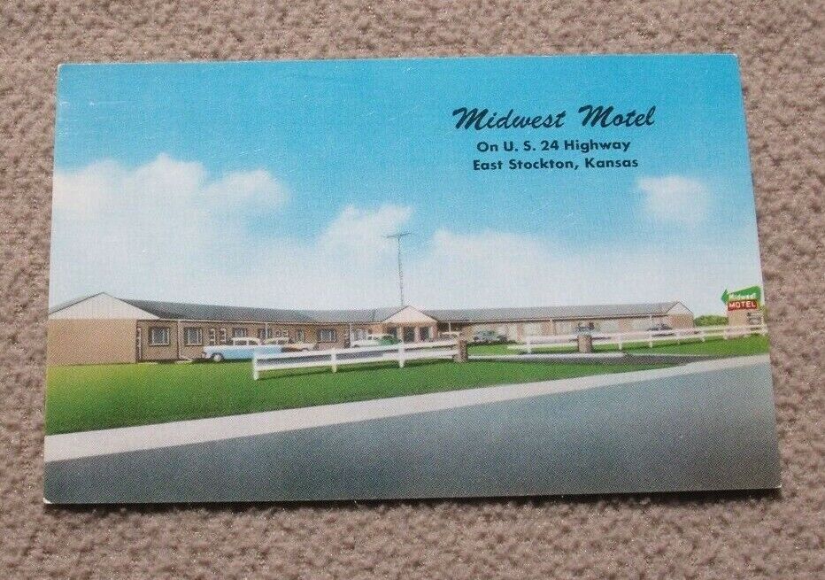 East Stockton KS Midwest Motel Postcard 1950\'s Alvin & Ann Roy Owners US 24 Kan