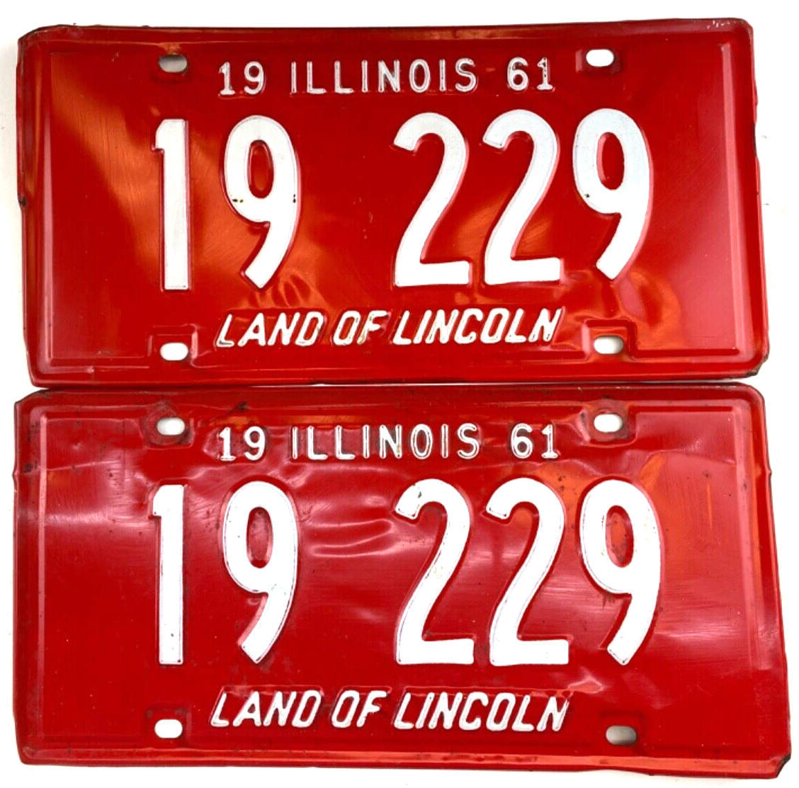 Vintage Illinois 1961 License Plate Set 19 229 Man Cave Wall Decor Collector