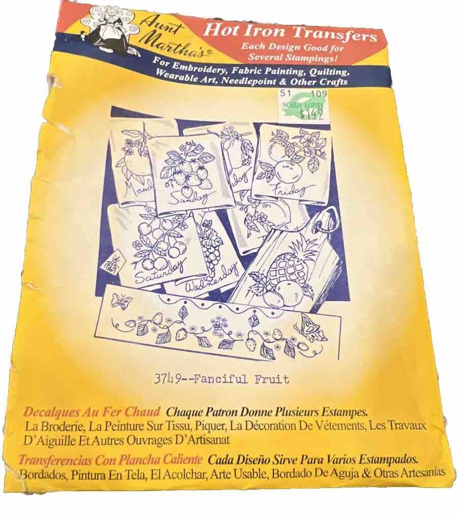 Vintage Aunt Martha\'s Hot Iron Transfers 3749 Fanciful Fruit, Partially Used
