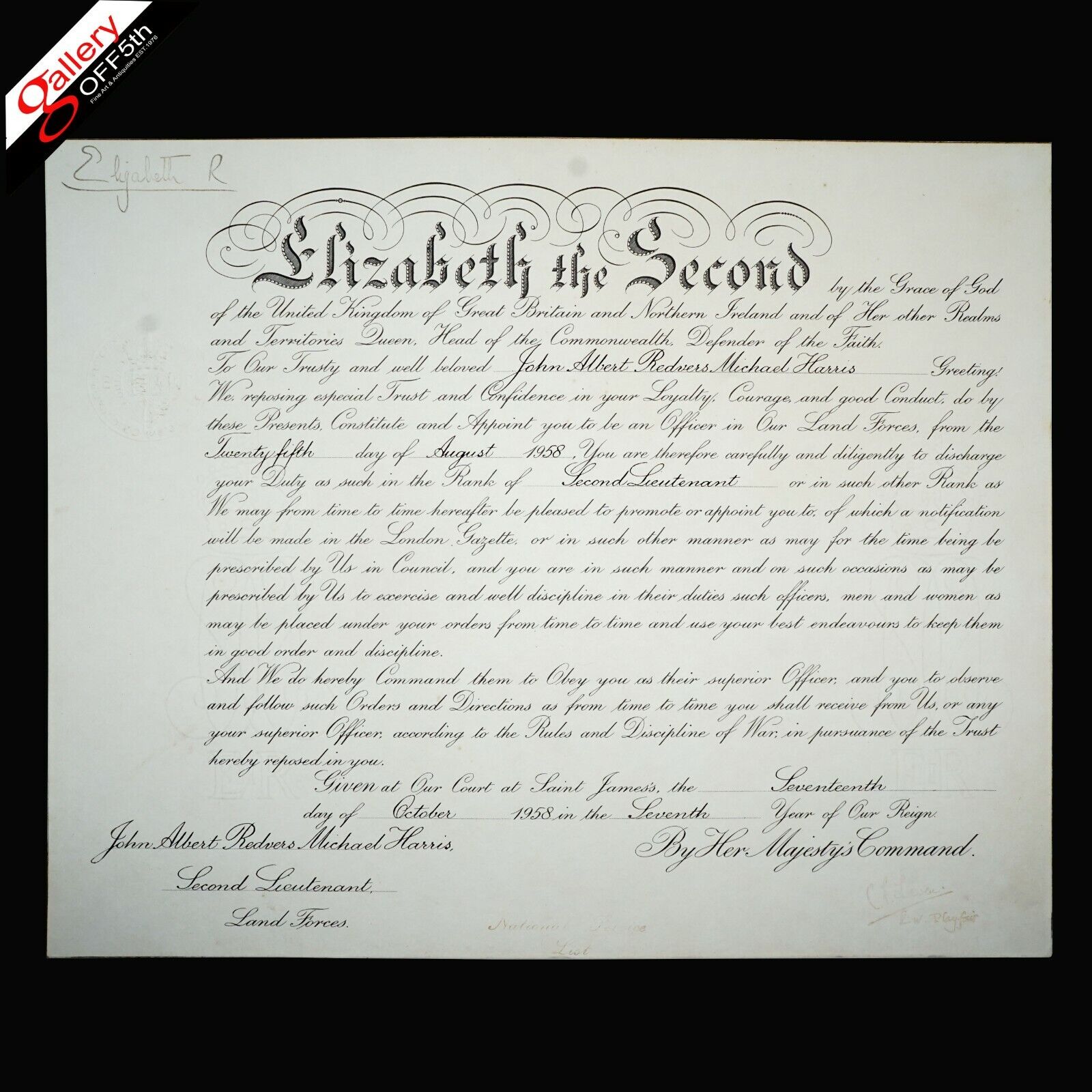 Queen Elizabeth II Signed Document Commission Appointment Letter Order Decree UK
