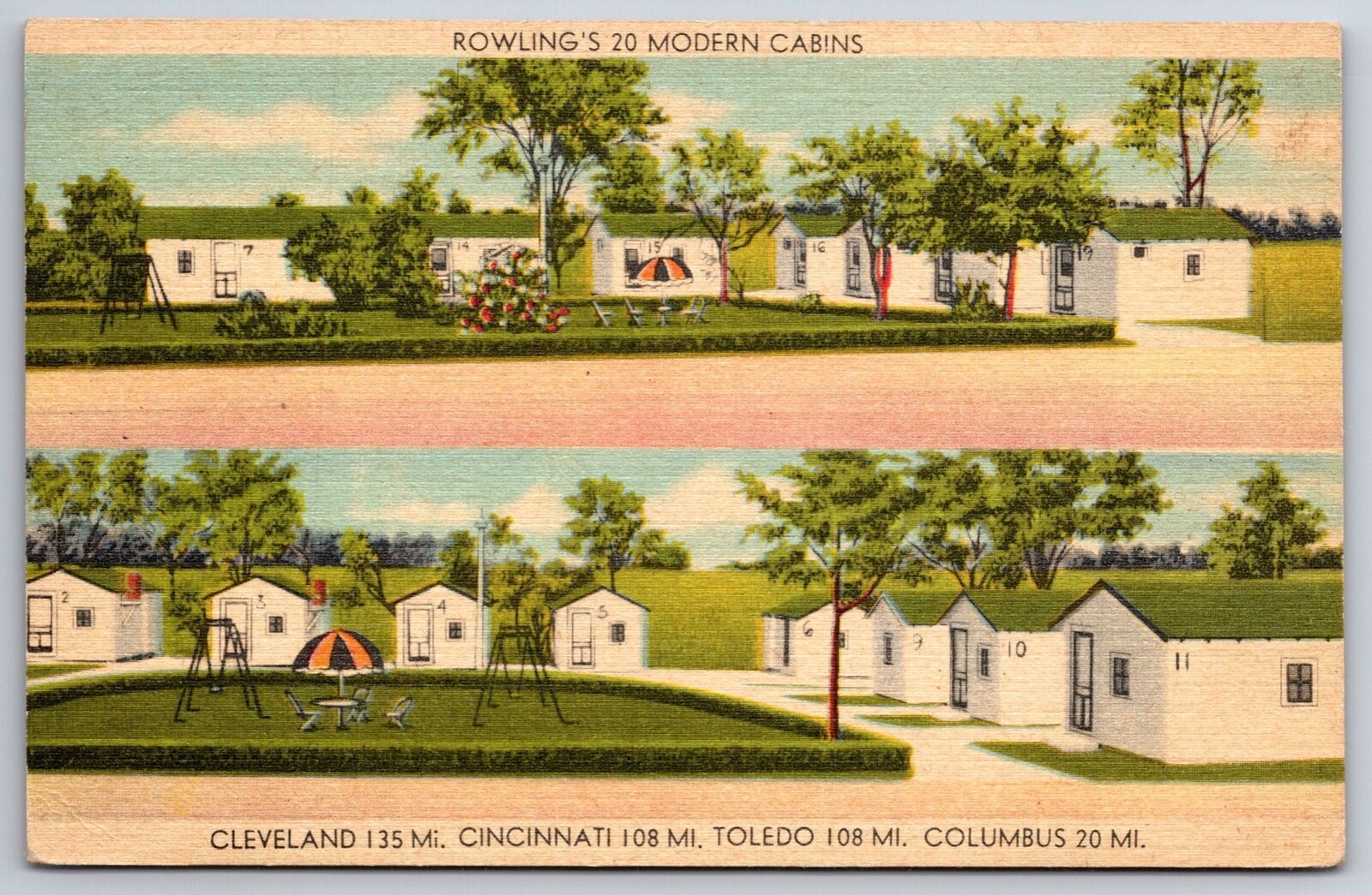 Cleveland-Cincinnati-Toledo-Columbus Ohio~Rowlings Cabins~Roadside Motel~Linen