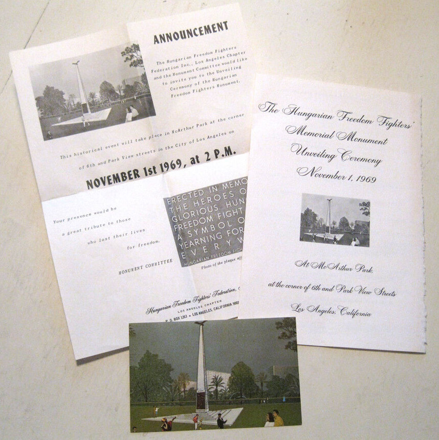 Vntg 1969 Program Freedom Monument McArthur Park Hungarian Fighters Postcard LA