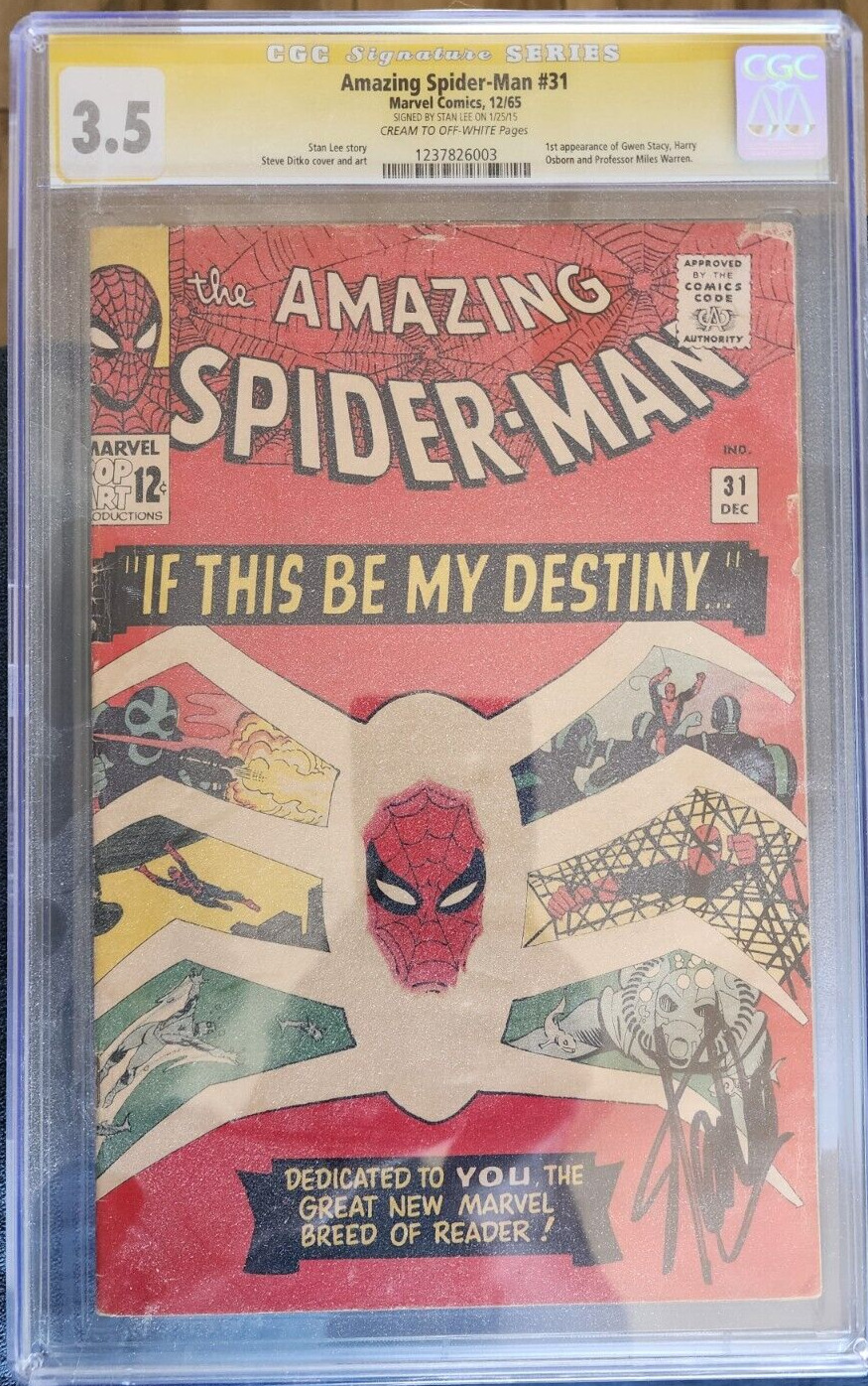 Amazing Spiderman 31  CGC 3.5  Signed By Stan Lee