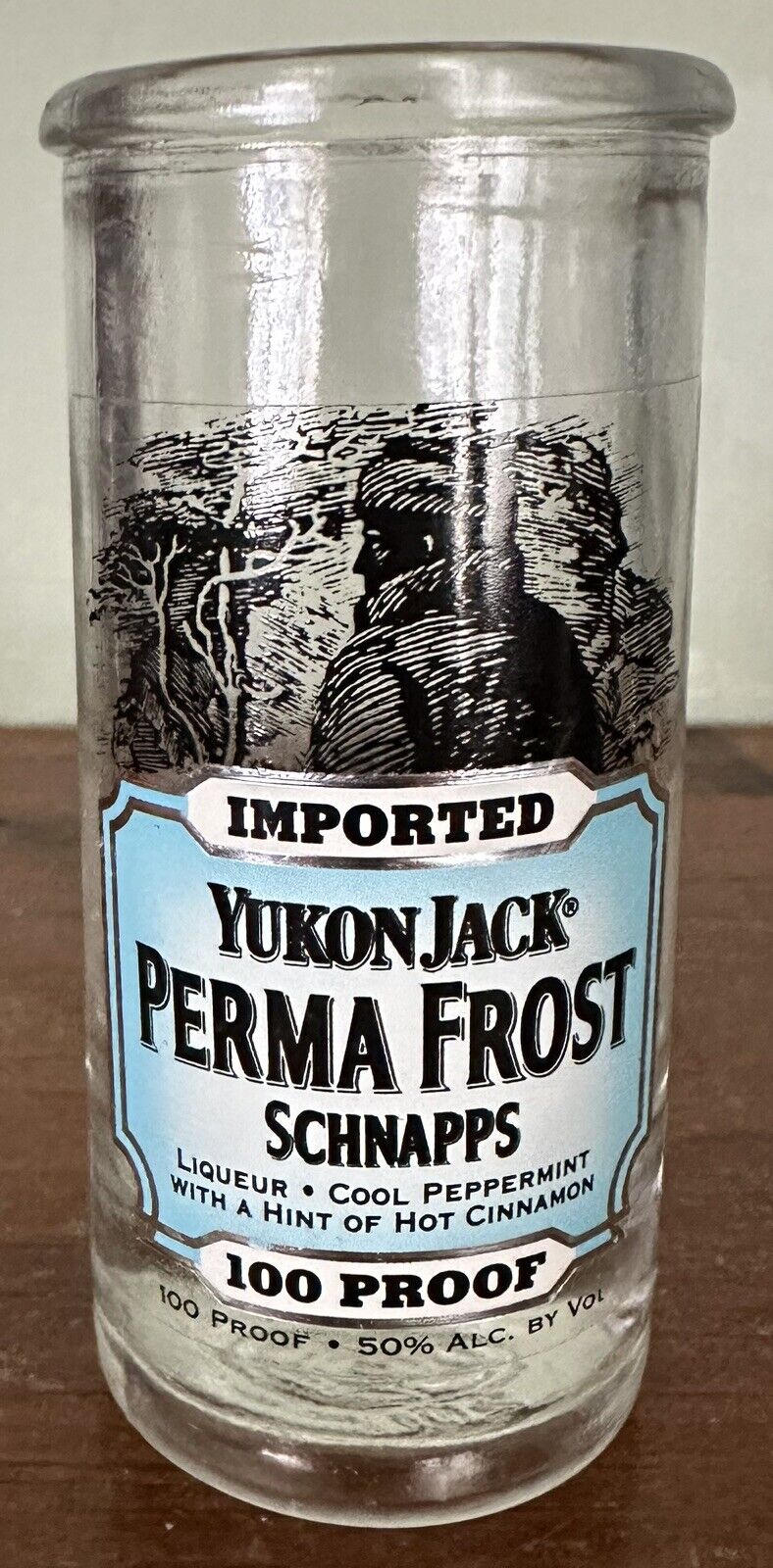 Yukon Jack  Shot Glass Perma Frost Schnapps Label Double Shot