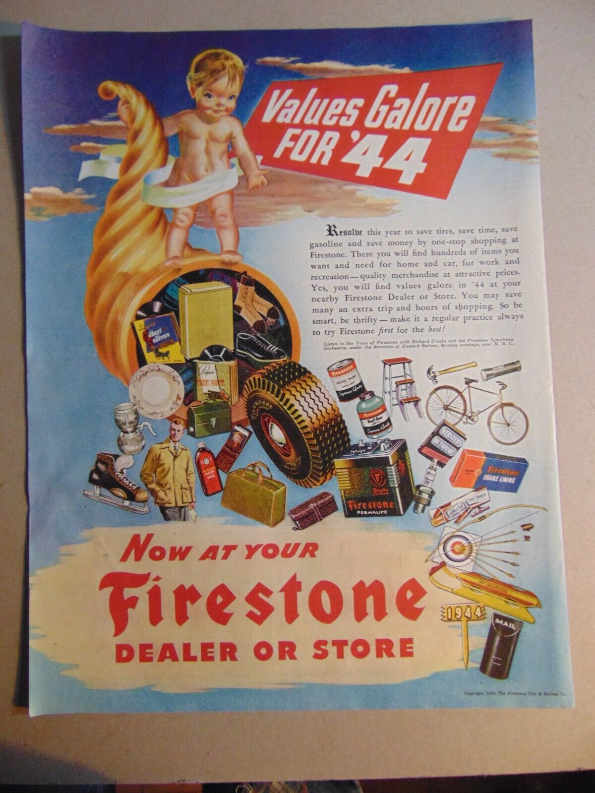 1944 FIRESTONE MERCHANDISE at Dealer or Store vintage print ad