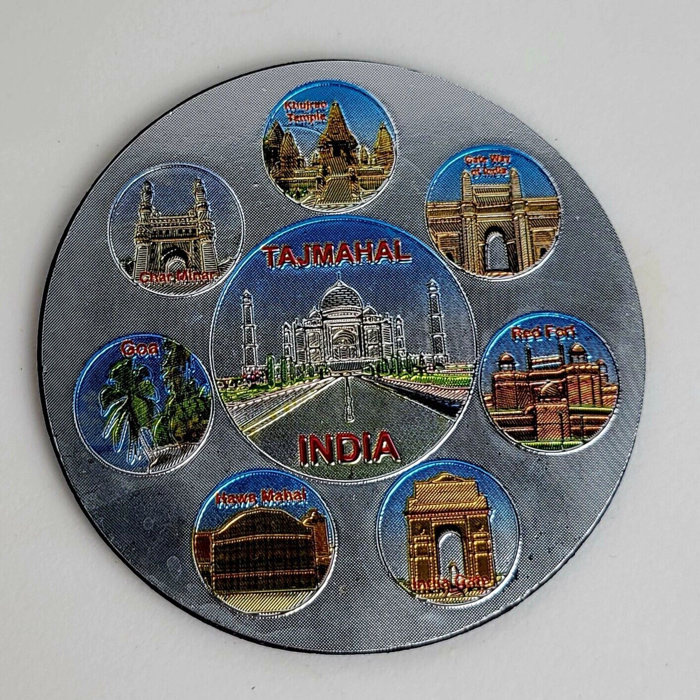 Vintage India Attractions Magnet Round Souvenir Taj Mahal Hawa Mahal, More L👀K