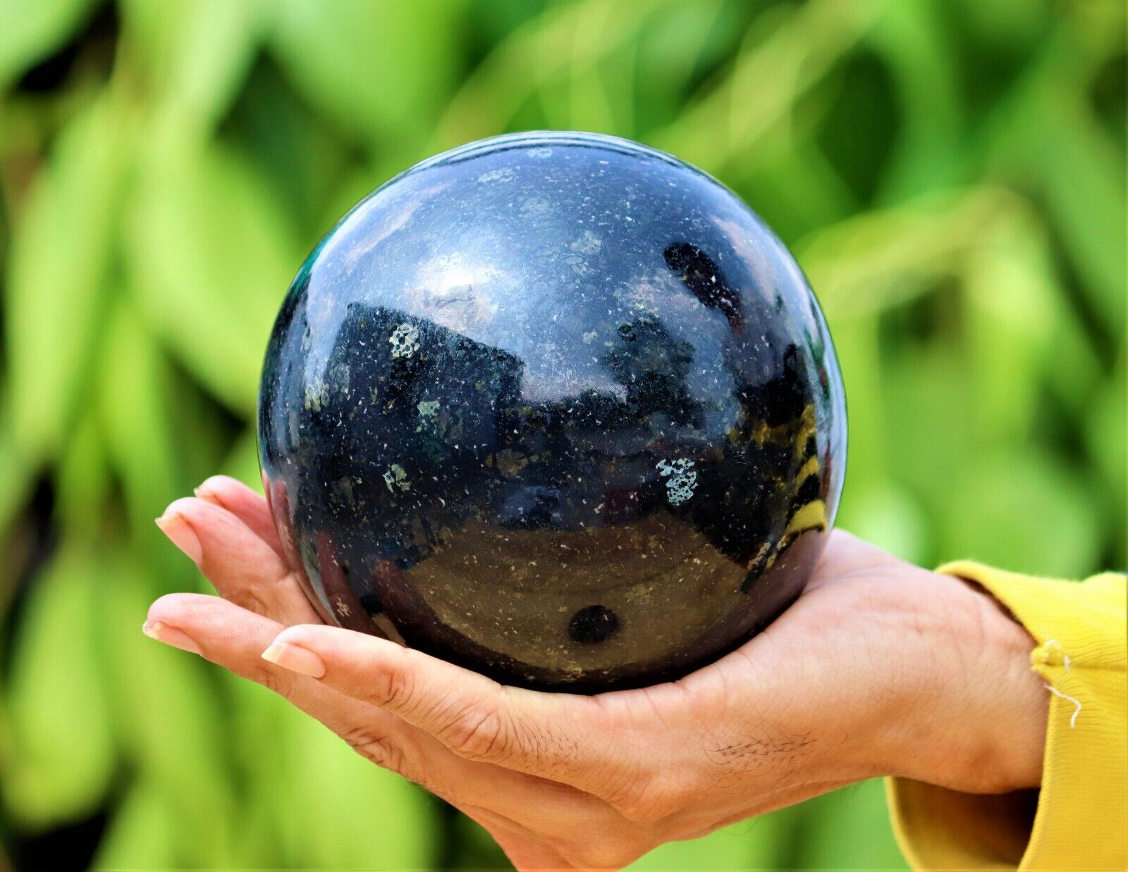 Amazing 120MM Black Nuummite Stone Sorcerer’s Stone Healing Metaphysical Sphere