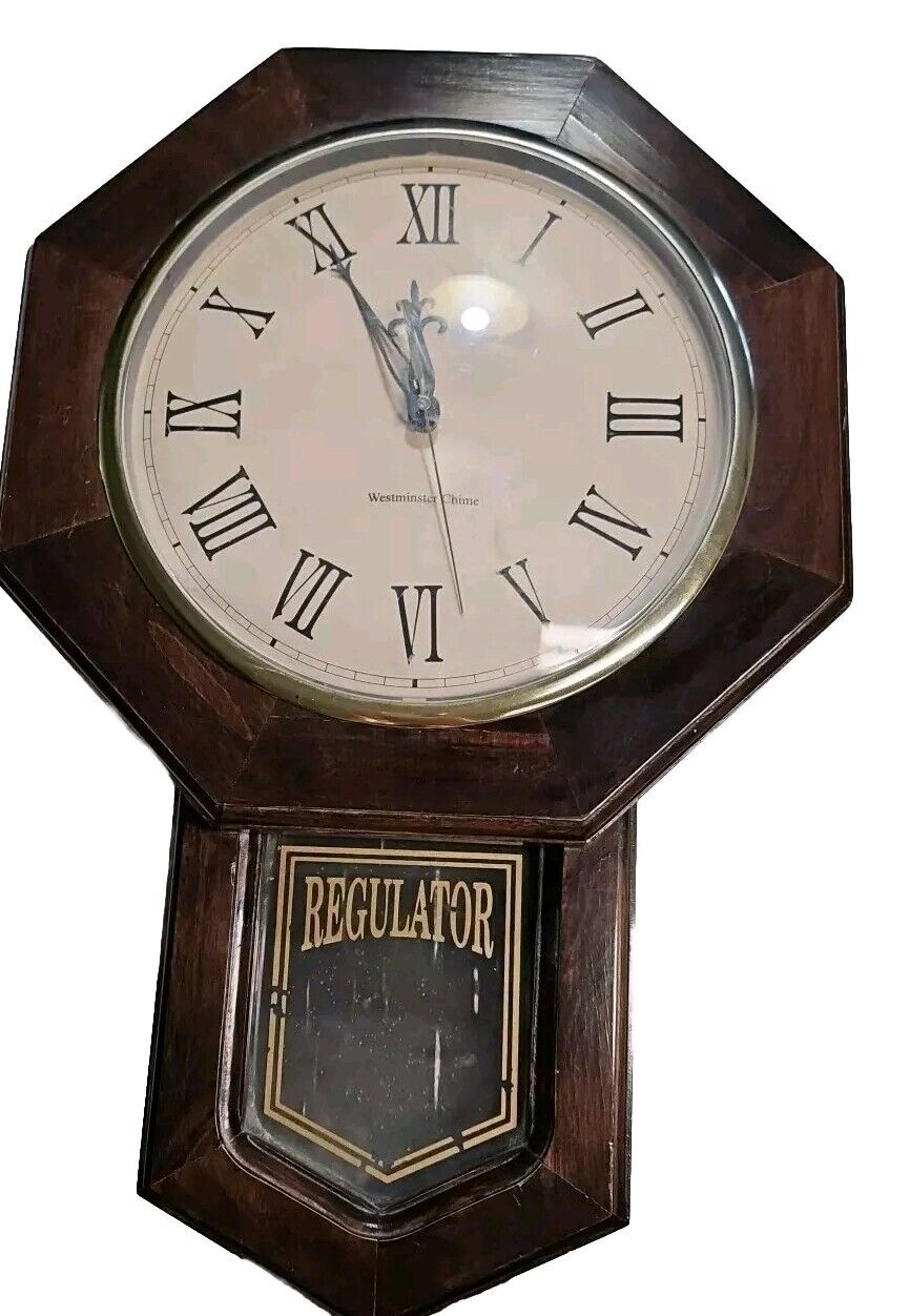 Vintage Ingraham Regulator Octagon Schoolhouse Wall Clock Works NO PENDULUM