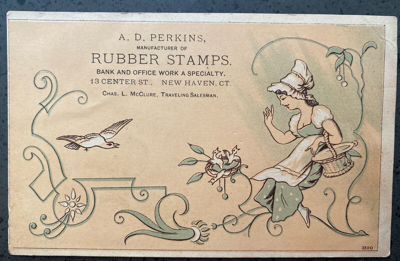 Trade Card Perkins Rubber Stamp Co New Haven CT Aesthetic Style c1890
