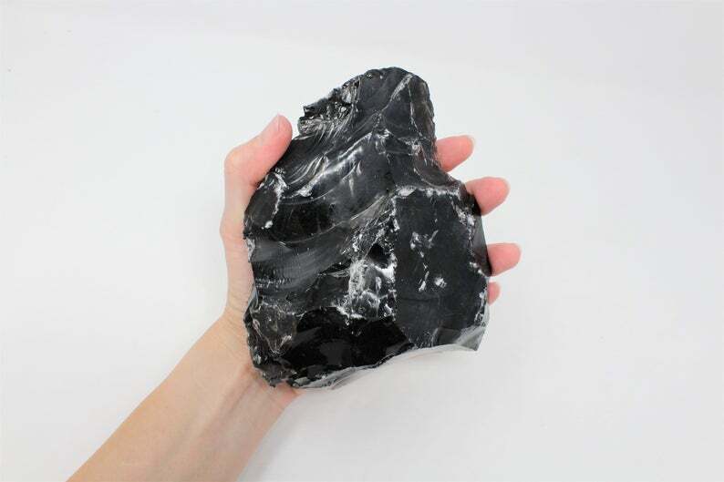 Black Obsidian Stone Rough Raw Chunk, High Grade A Quality - Healing Crystals