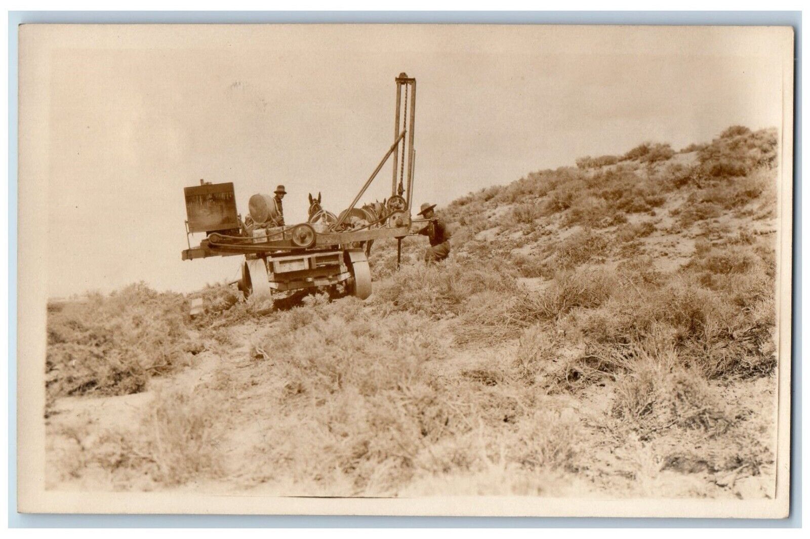 Desert Well Drilling Machine Postcard RPPC Photo Farming Field Scene c1910's