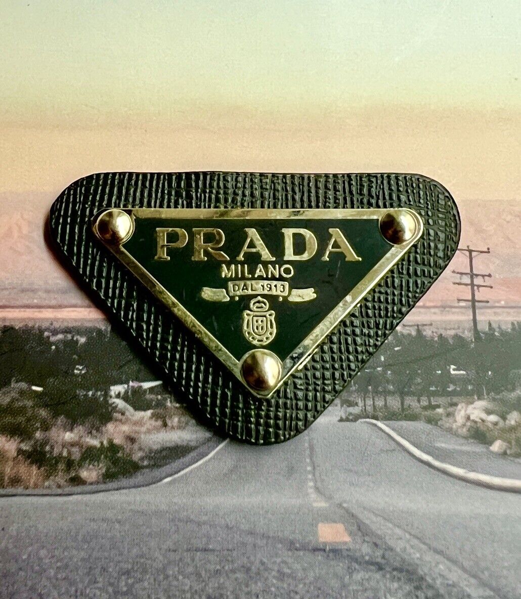 1 Prada Milano Logo little Button Plate Metal Emblem Triangle Plate Vintage
