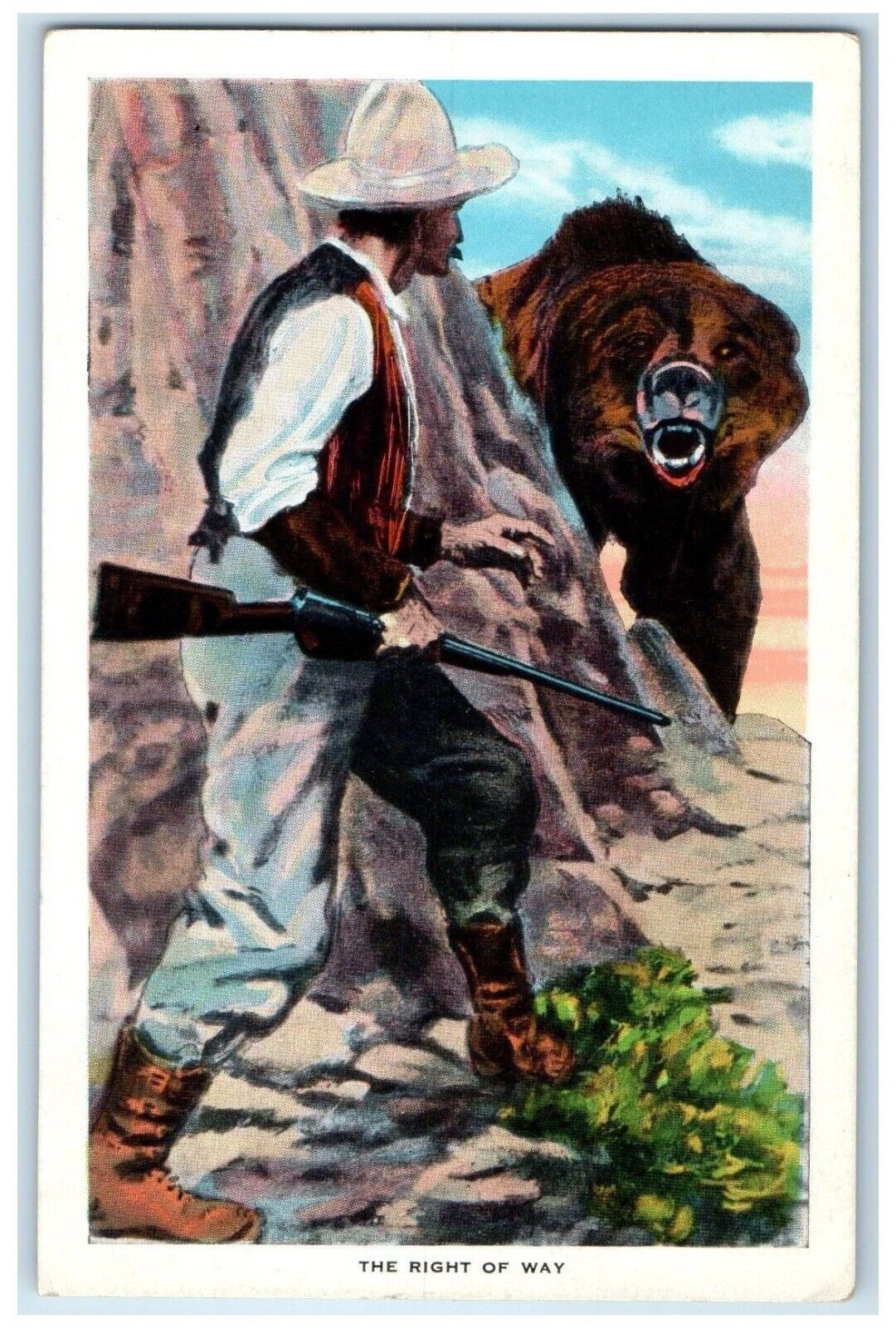 c1930's The Right Of Way Man Rifle Bear Hunting Unposted Vintage Postcard