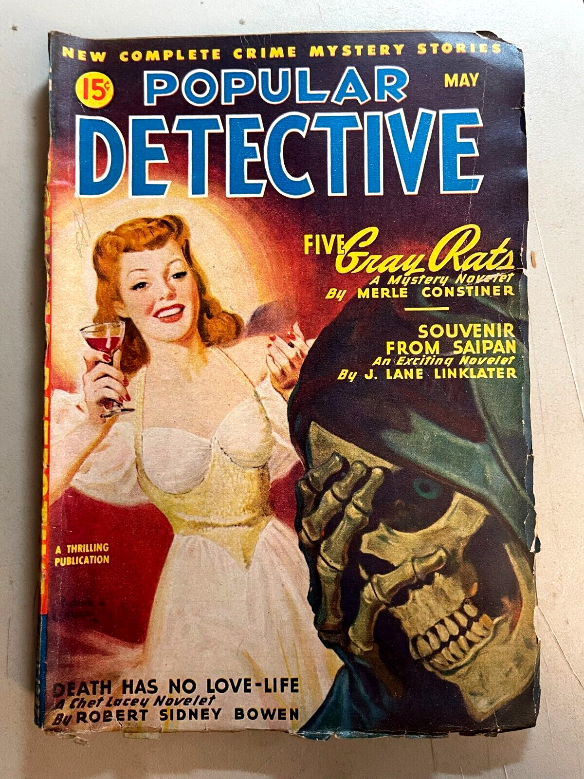 Popular Detective / May 1947 / Magazine / Pulp - CLASSIC SKULL COVER 