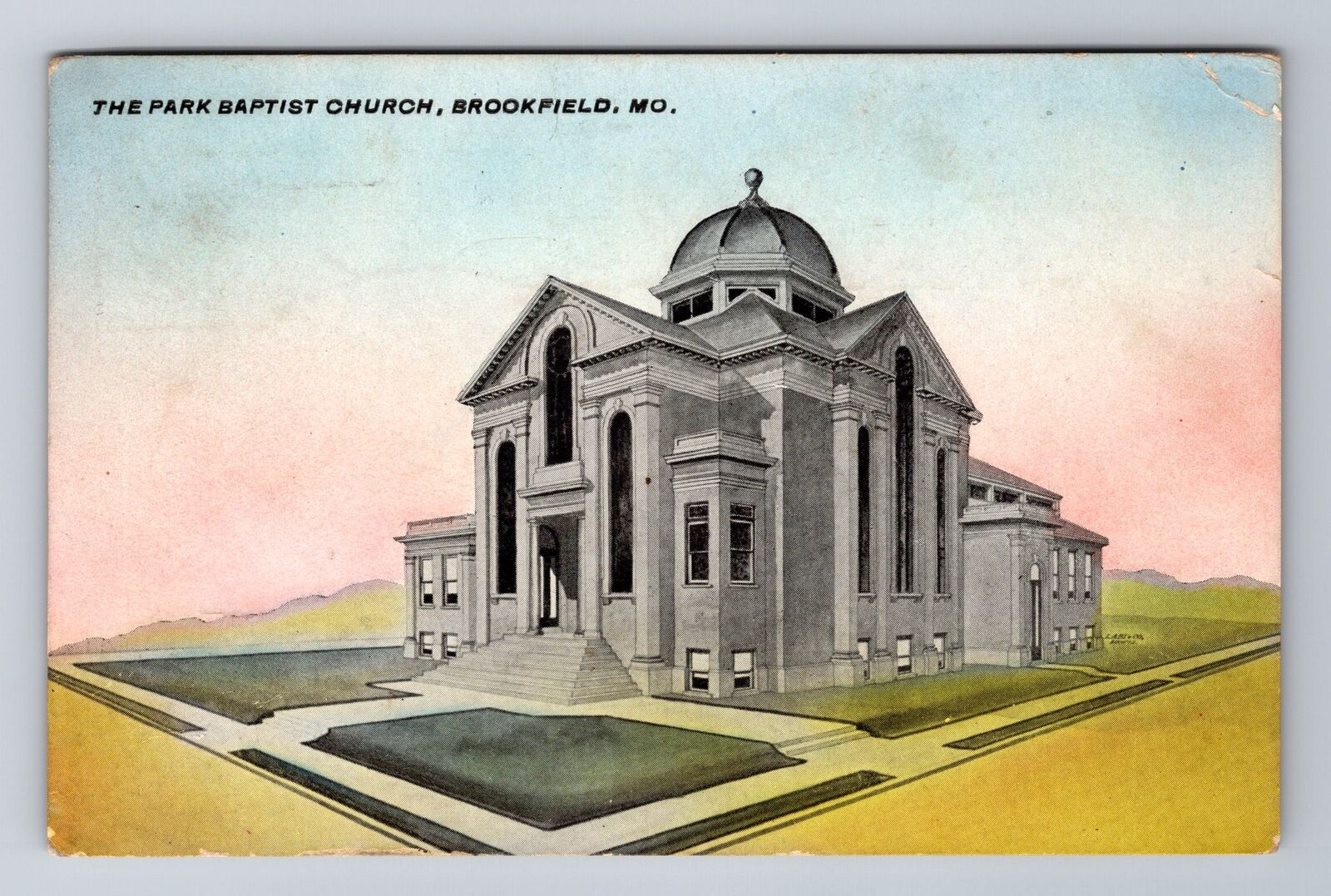 Brookfield MO-Missouri, The Park Baptist Church Religion Vintage c1914 Postcard