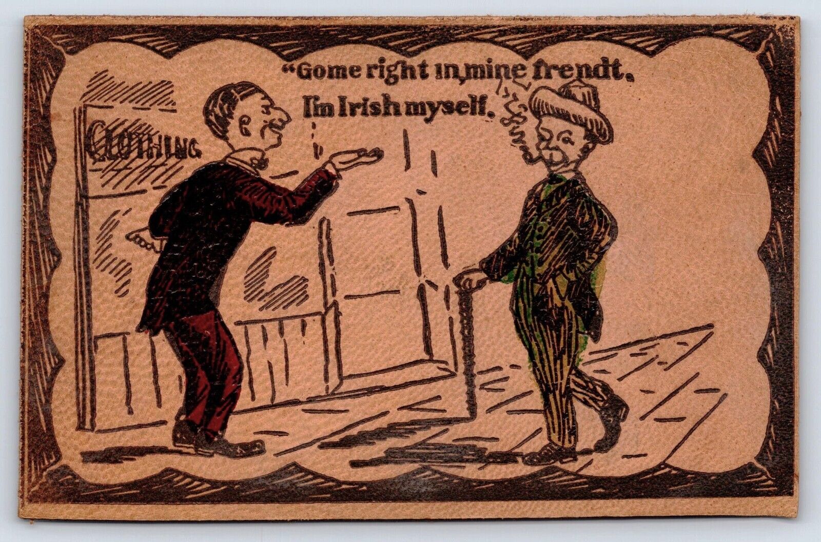 Come Right In My Frendt, I\'m Irish Myself Clothing Comic Leather Unused Postcard