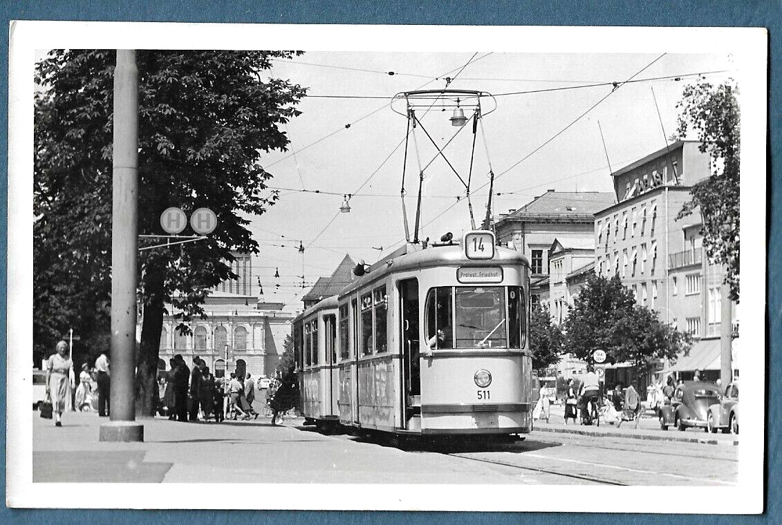 583  c1950 RPPC Photo Postcard City RR Tram Electric Railroad Trolley Germany