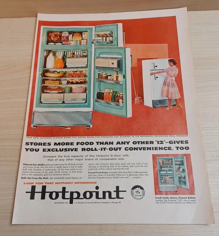 Hotpoint Refrigerator Freezer 1958 Vintage Print Ad Life Magazine