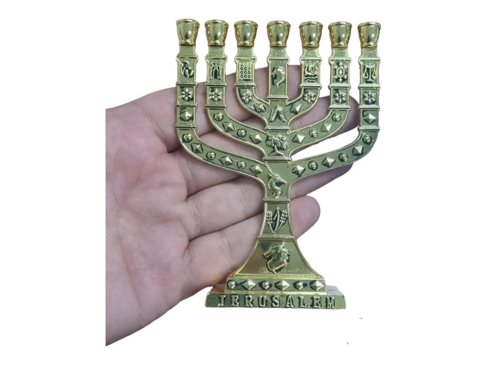 Authentic Mini Menorah Gold With 12 Tribes Of Israel  Signs From Jerusalem 4.75\